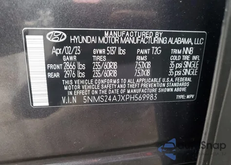 2023 Hyundai Santa Fe Sel z USA, uszkodzony, nr VIN 5NMS24AJXPH569983